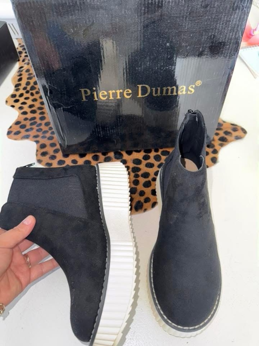 Pierre Dumas Black Chelsea Platform Ankle Boots with White Ridged Sole